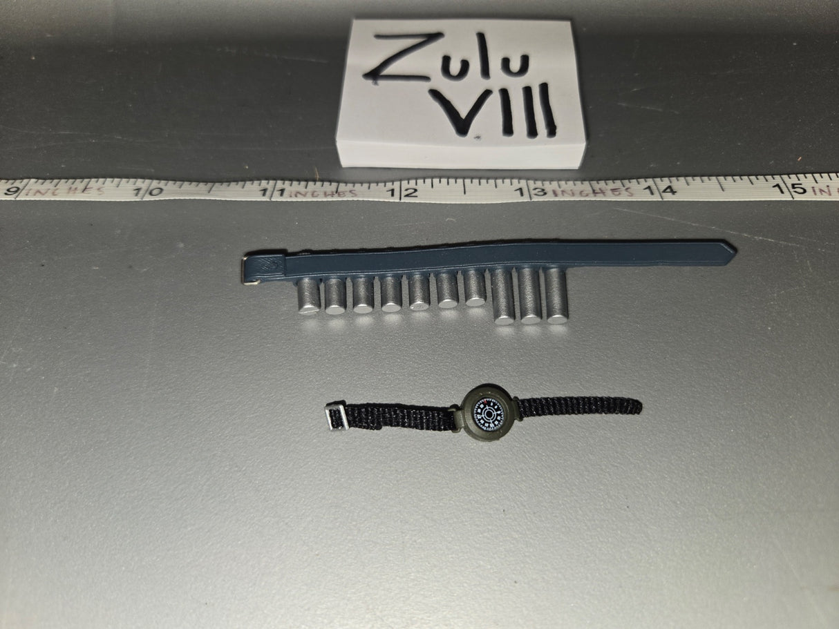 1/6 Scale WWII US Shotgun Shell Belt with Wrist Compass Set - Zulu VIII