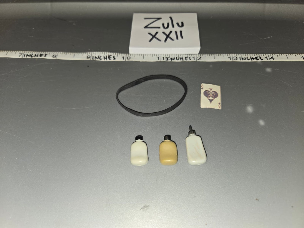 1/6 Scale Accessory Lot with Rubber Band, Ace of Spades Card, and Bottle Set