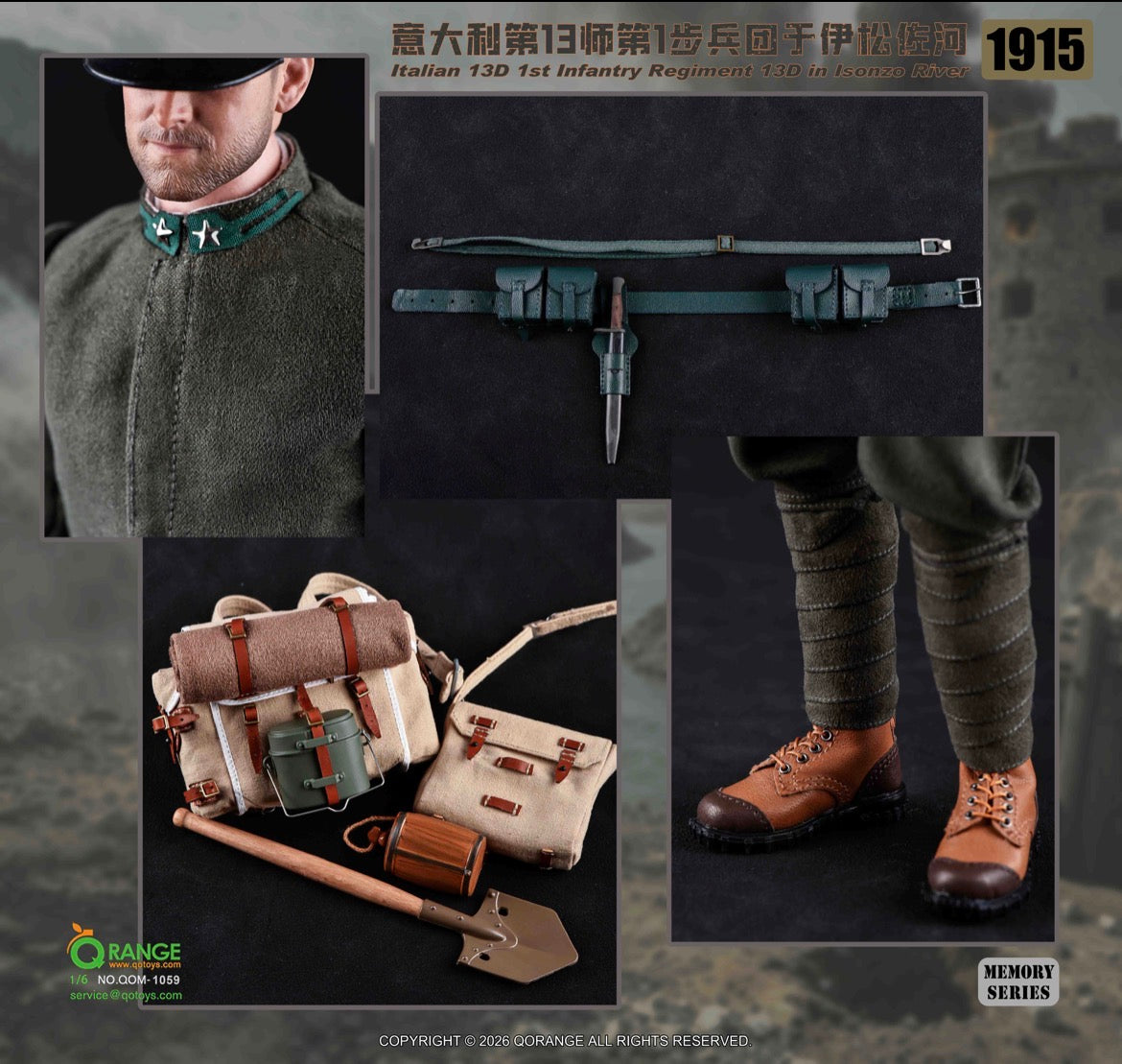 1/6 Scale World War One Italian 13D 1st Infantry Regiment 13D in Isonzo River 1915 QOM-1059 QORange *Preorder*