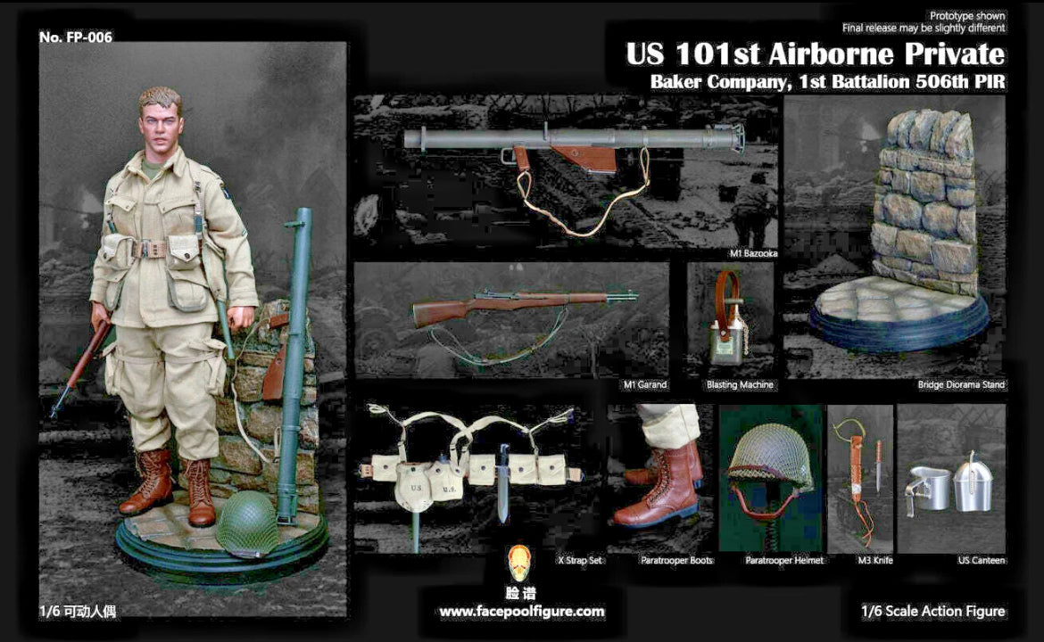 1/6 Scale WWII US 101st Paratrooper Ryan Figure - NIB Facepool