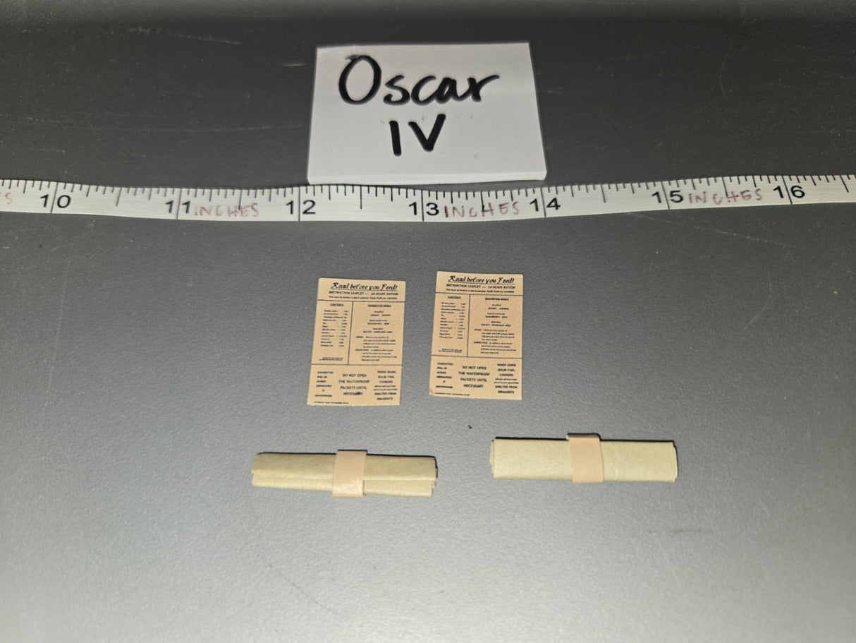 1/6 Scale WWII US 24-Hour Ration Instruction Leaflet with Rolled Rations - Oscar IV
