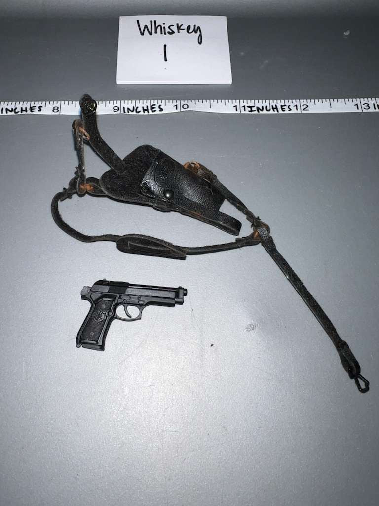 1/6 Scale Modern Era Pistol and Shoulder Holster - Rusted Metal Fittings
