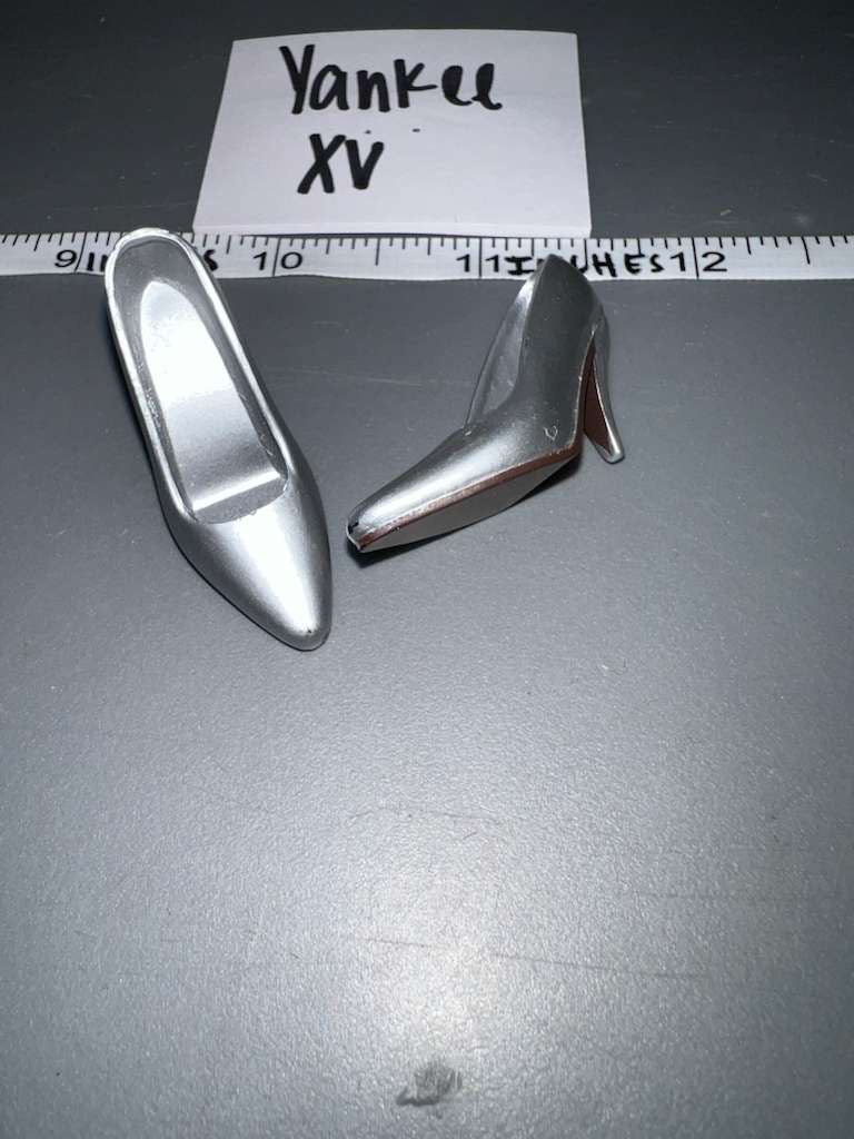 1:6 Scale Modern Civilian Female Silver High Heel Shoes