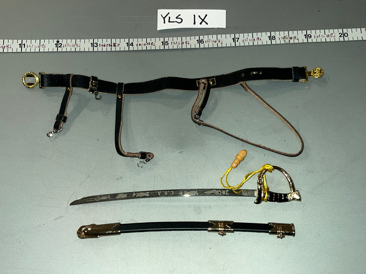 1/6 Scale Civil War Confederate Metal Saber, Leather Officer Belt and Sheath