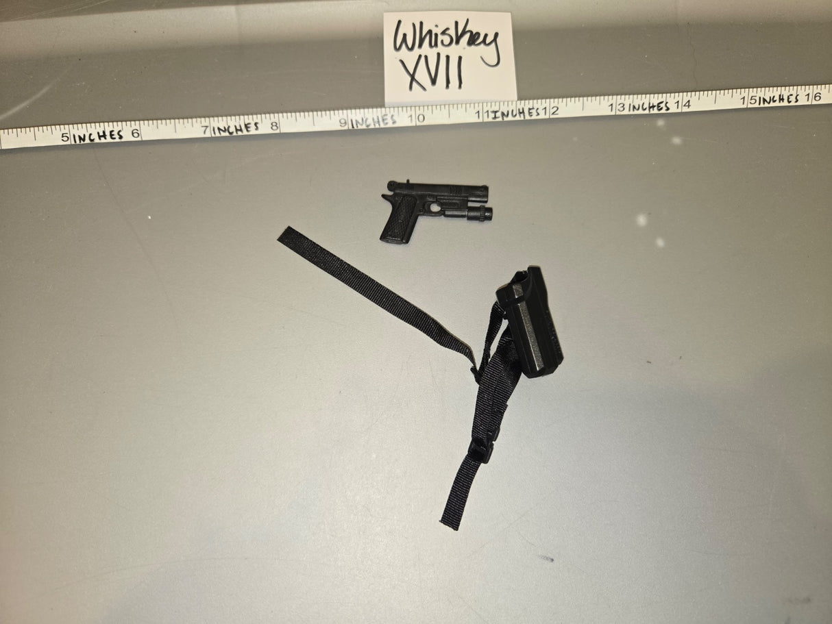 1/6 Scale Modern Pistol with Tactical Light and Drop Leg Holster - Whiskey XVII