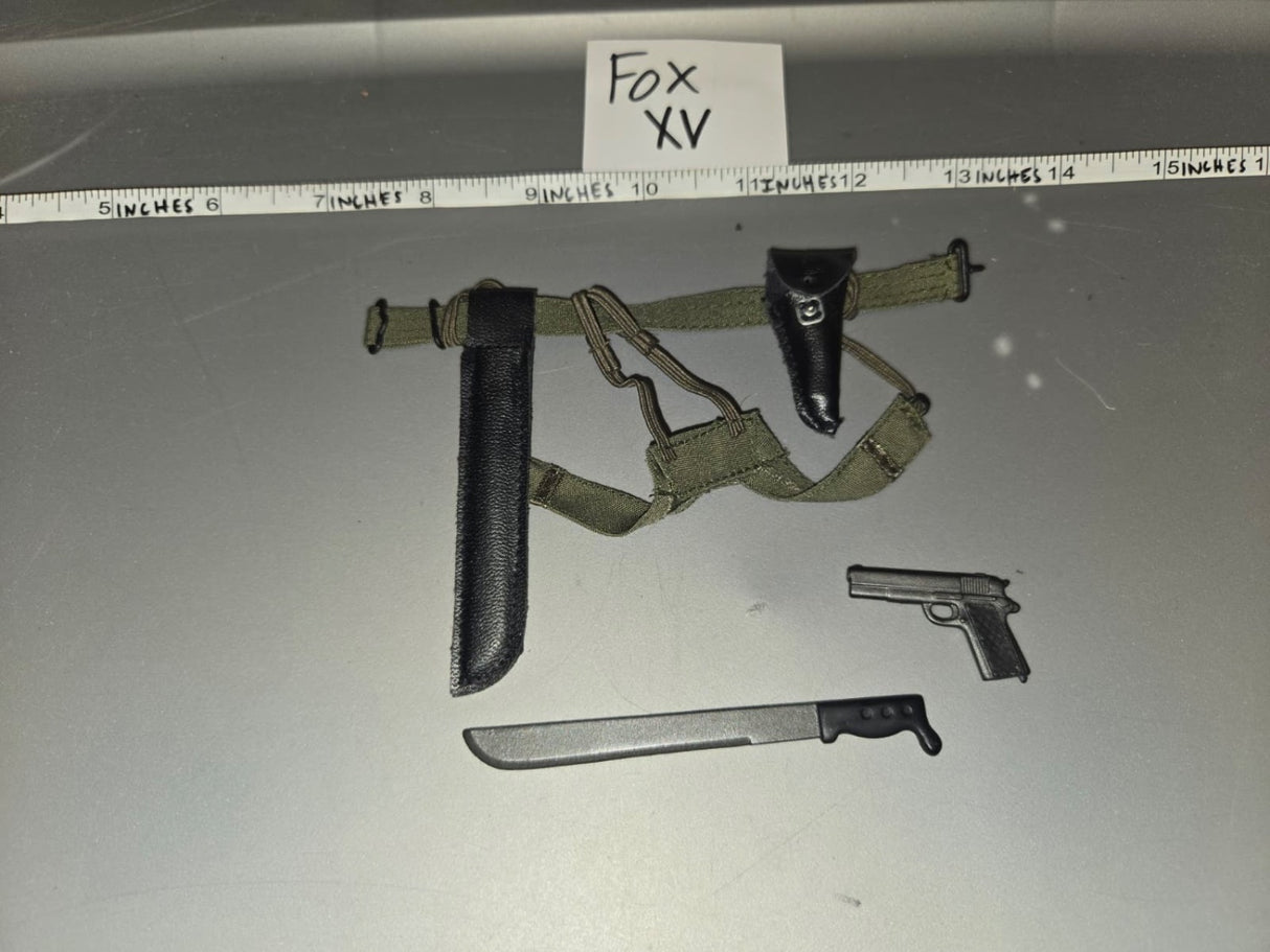 1/6 Scale Vietnam US .45 Pistol, Machete, Shoulder Holster Rig and Scabbard Set - Fox XV