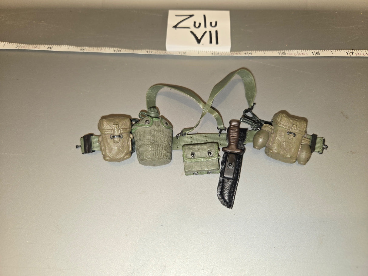 1/6 Scale Vietnam Era US M1956 Web Belt with Pouches, Canteen, and Ka-Bar Knife - Zulu VII