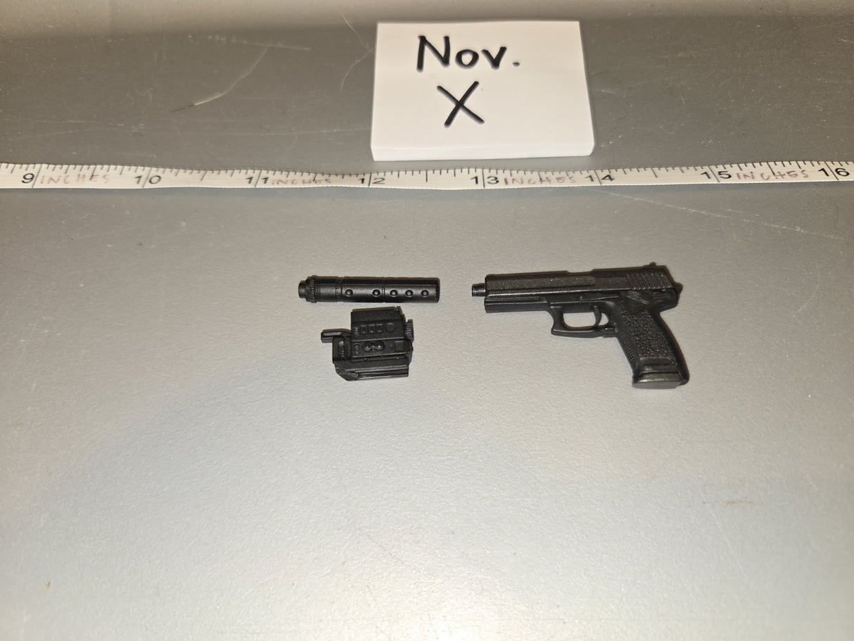 1/6 Scale Modern HK USP Pistol with Suppressor and Laser Sight Set - Nov. X