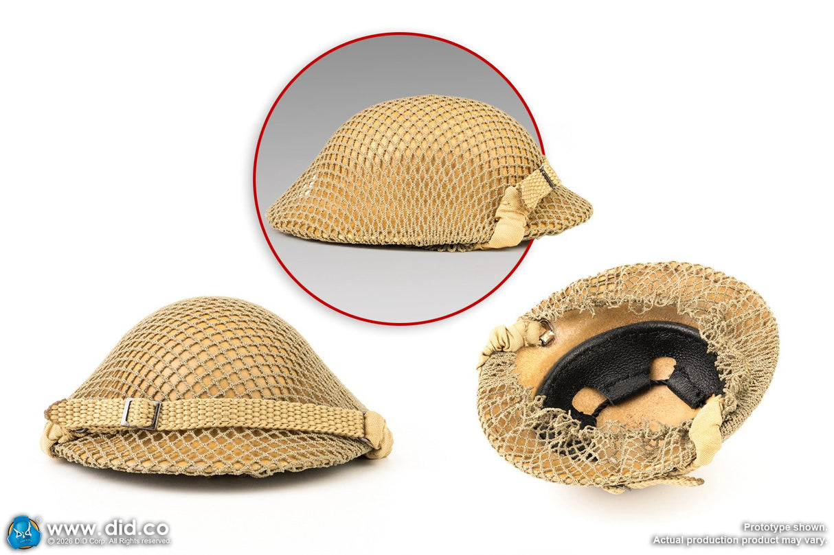 *Preorder* 1/6 Scale Helmet (metal) with inner liner (genuine leather) and net - 1/6 WWII British SAS Special Forces Colonel – Alan - DID K80197 DID