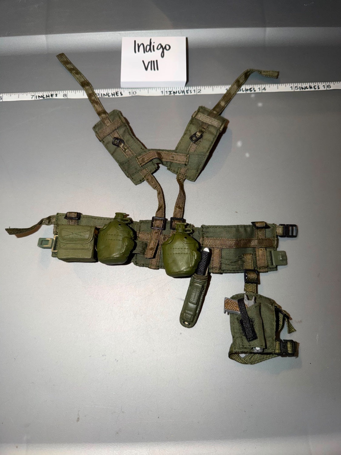 1/6 Scale Vietnam Era US Web Belt with Suspenders and Accessories - Indigo VIII