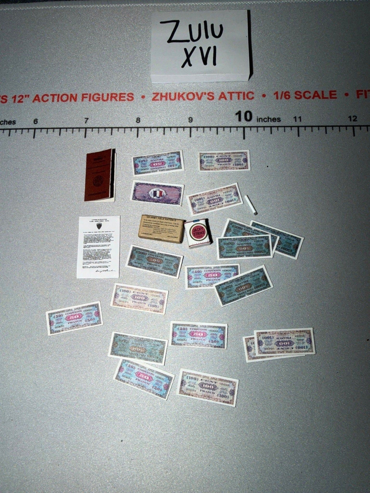 1/6 Scale WWII US Army Allied Military Currency, Documents and Accessories Lot