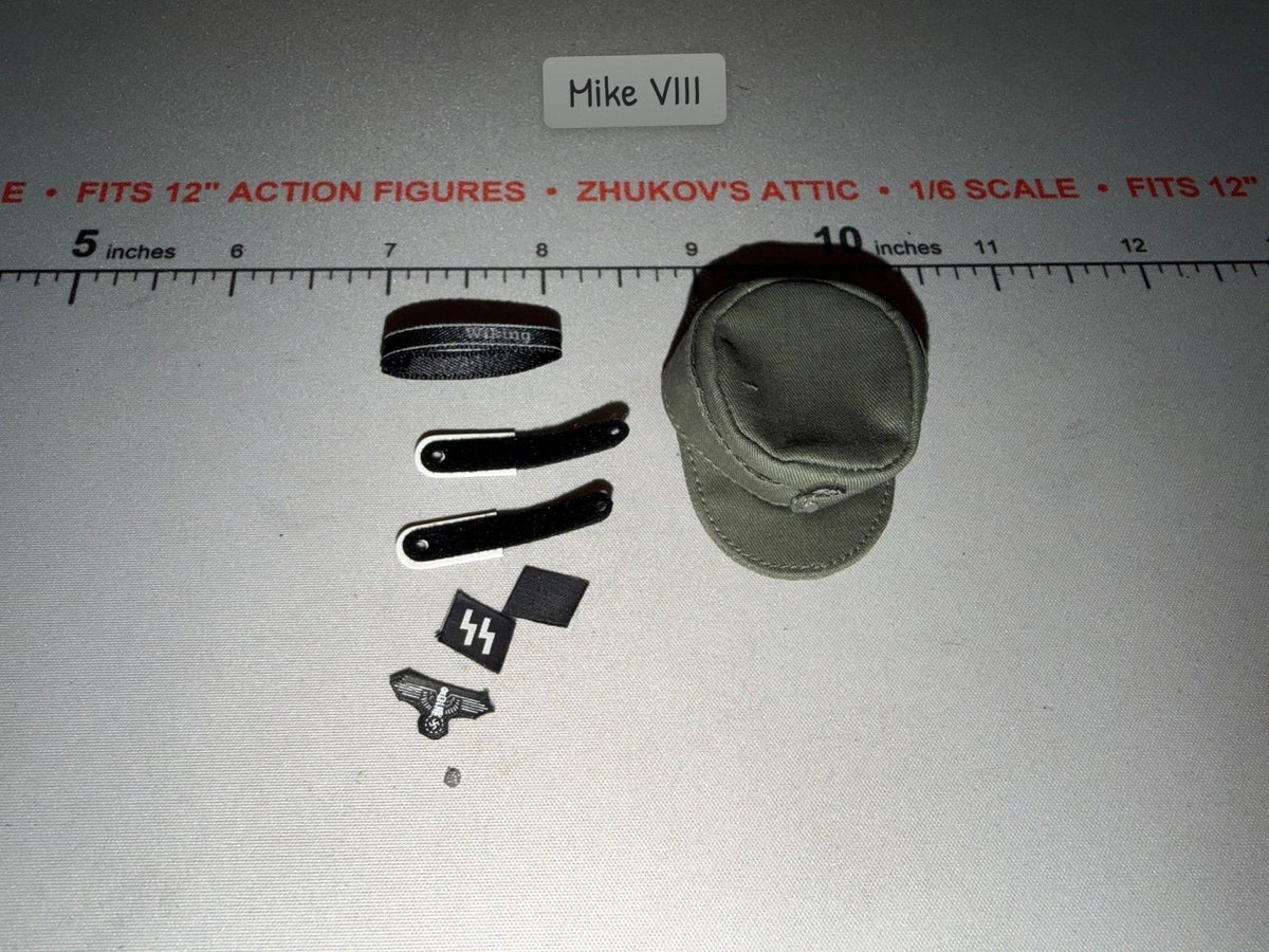 1/6 Scale WWII German Waffen Field Cap with Cap Badges Set