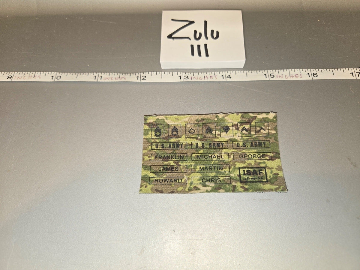 1/6 Scale Modern US Army OCP Multicam Name Tape Rank Insignia and ISAF Patch Sheet