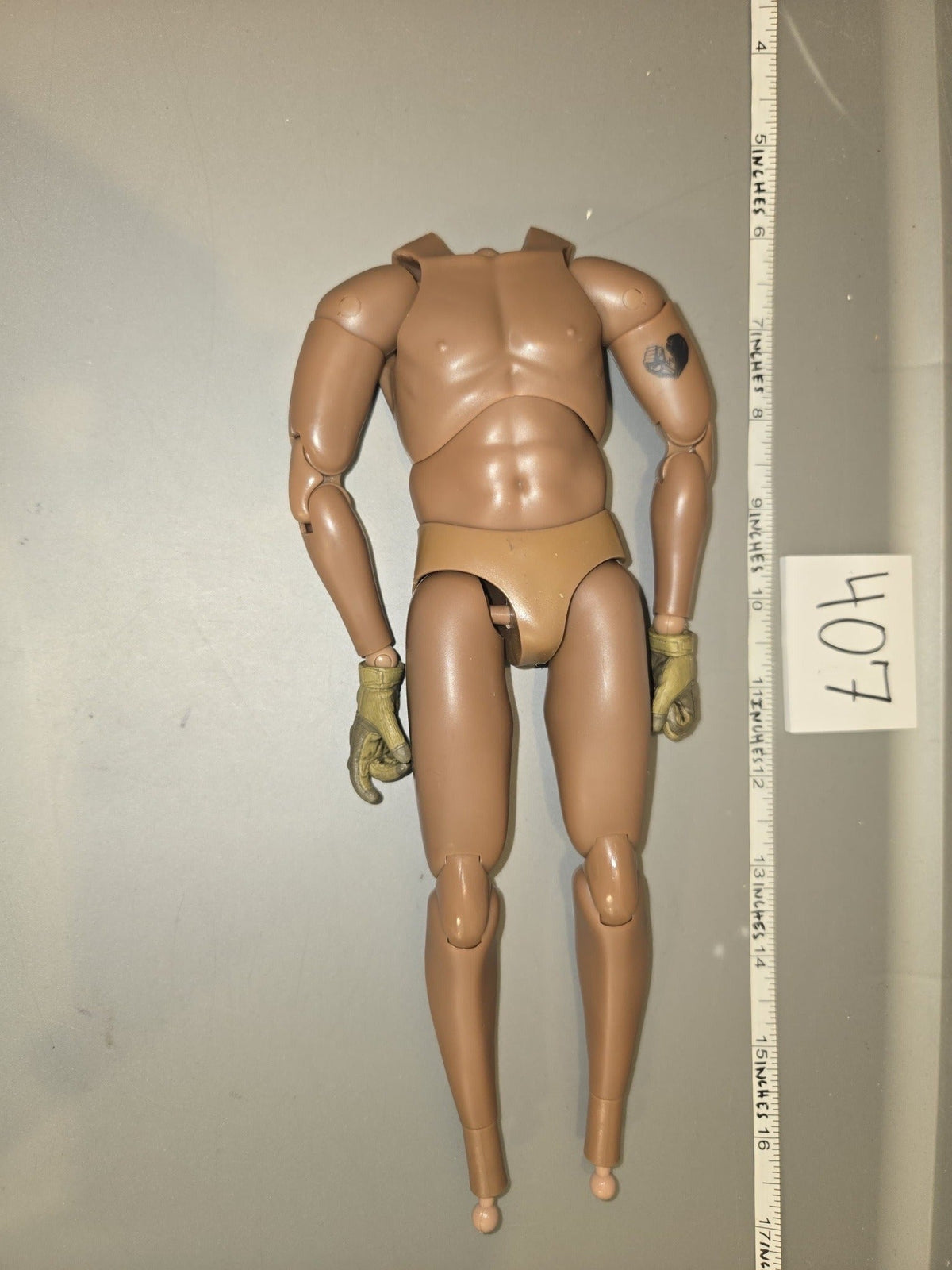 1/6 Scale Nude Male Action Figure Body with Tattoo and Gloved Hands - DAM