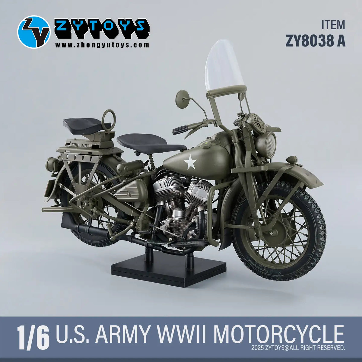 1/6 Scale ZY8038A - ZYTOYS - 1/6 WWII US Army Motorcycle Model - NIB ZYTOYS
