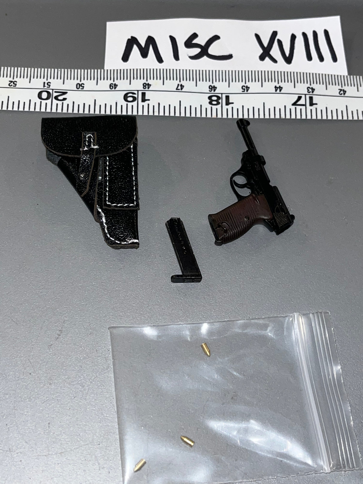 1/6 Scale WWII German Metal Pistol w/ Loadable Magazine and Leather Holster - Brown Art