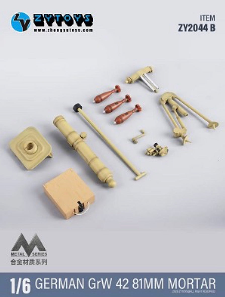 1/6 Scale WWII German Tan GrW 42 8cm Metal Mortar with Bipod and Ammunition- NIB ZY Toys Weapons Set