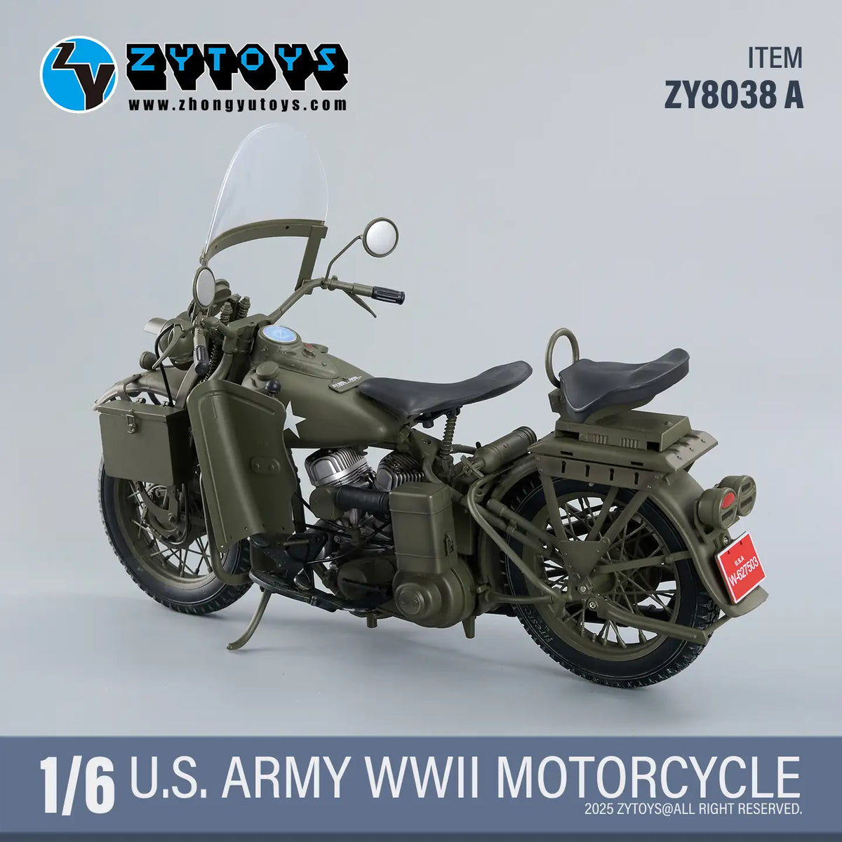 1/6 Scale ZY8038A - ZYTOYS - 1/6 WWII US Army Motorcycle Model - NIB ZYTOYS