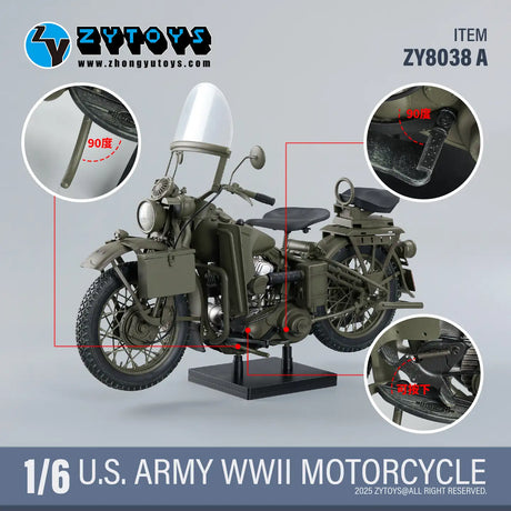 1/6 Scale ZY8038A - ZYTOYS - 1/6 WWII US Army Motorcycle Model - NIB ZYTOYS