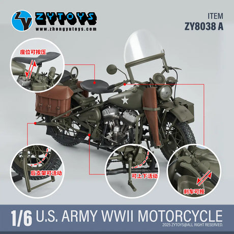 1/6 Scale ZY8038A - ZYTOYS - 1/6 WWII US Army Motorcycle Model - NIB ZYTOYS