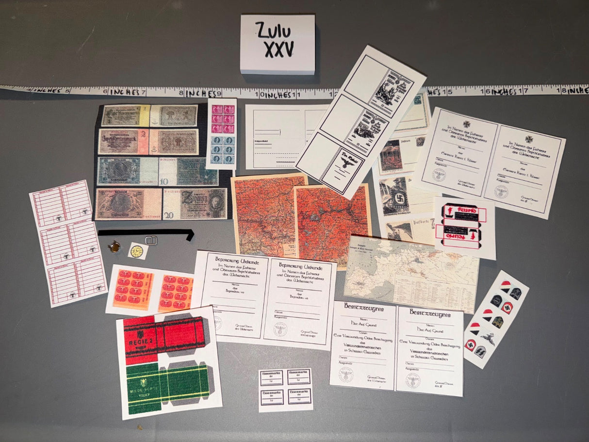 1/6 Scale WWII German Documents, Currency, Maps and Accessories Lot