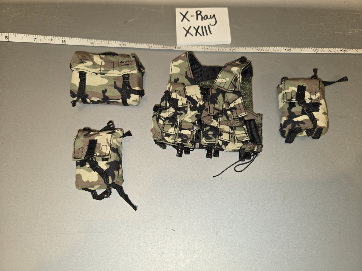 1/6 Scale Modern Era Military Woodland Camouflage MOLLE Tactical Vest and Pouches Set - X-Ray XXIII