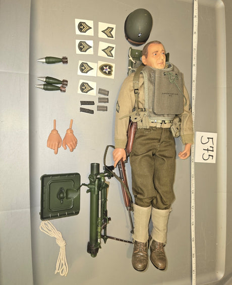1/6 Scale WWII US Army Infantry Sergeant Figure with Mortar, M1 Rifle, Ammunition Pouches, Helmet, and Rank Insignia Set - 545