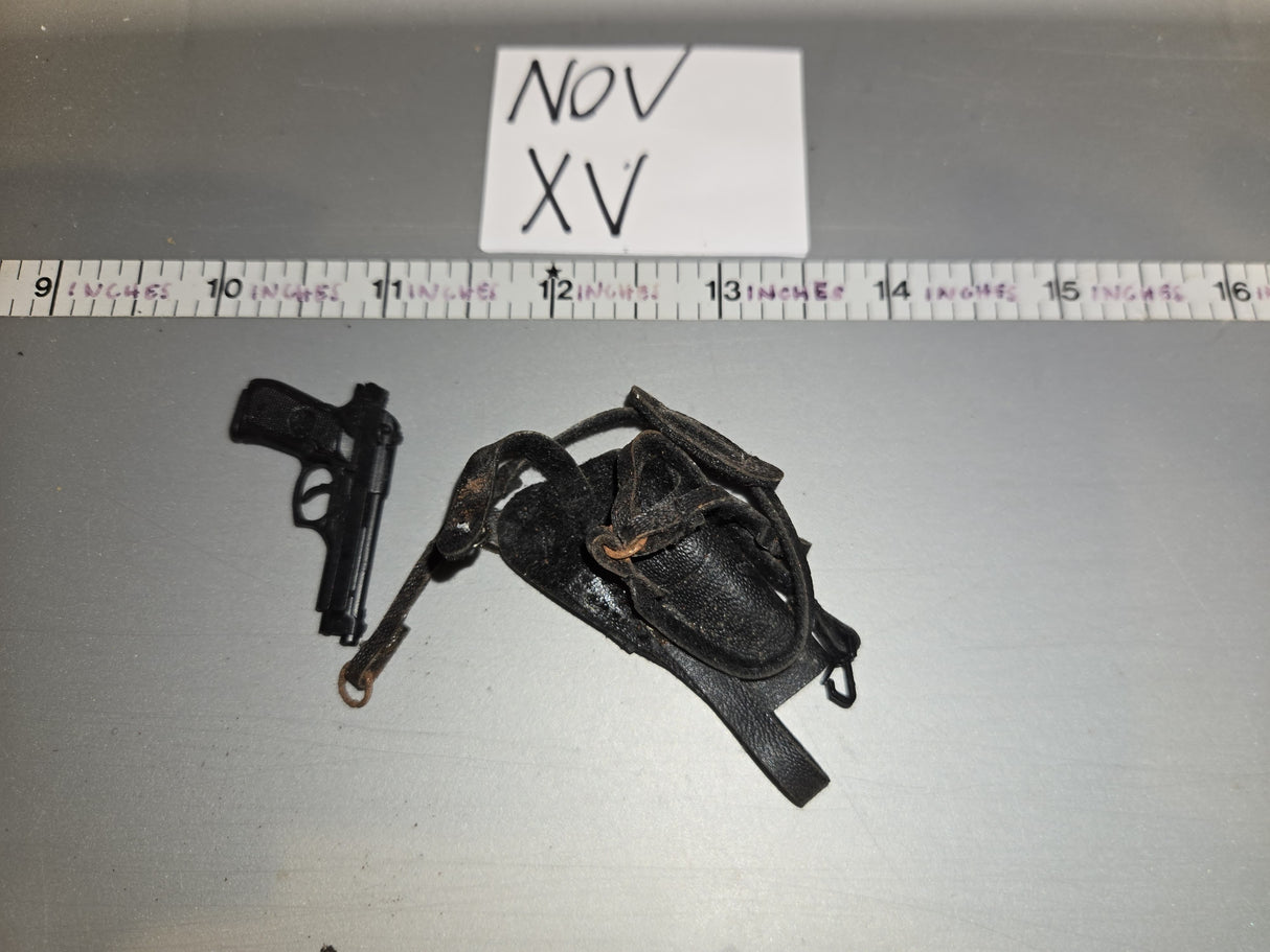 1/6 Scale Modern Era Pistol and Shoulder Holster - Rusted Metal Fittings