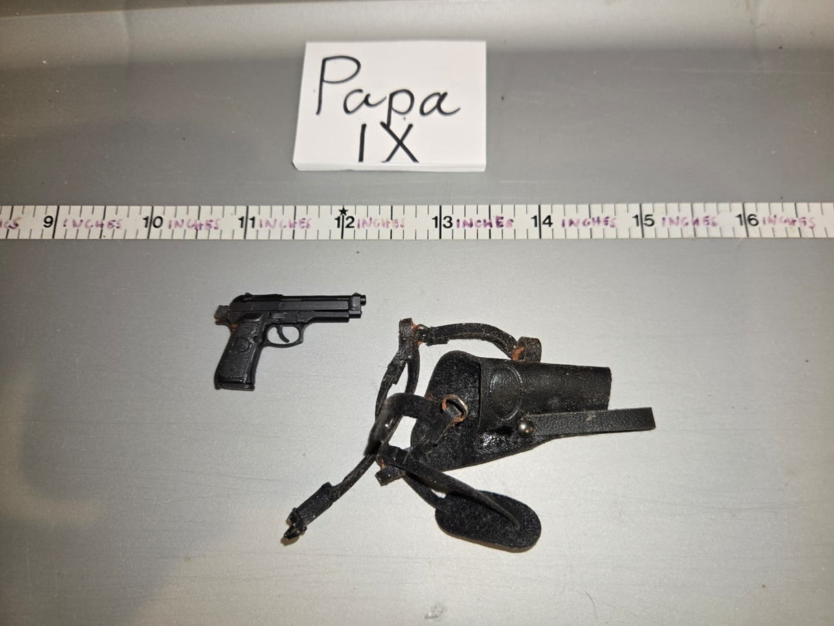 1/6 Scale Modern Era Pistol and Shoulder Holster - Rusted Metal Fittings