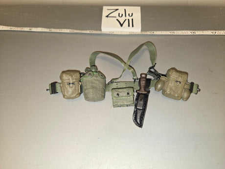 1/6 Scale Vietnam Era US M1956 Web Belt with Pouches, Canteen, and Ka-Bar Knife - Zulu VII