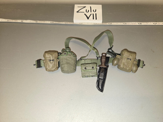 1/6 Scale Vietnam Era US M1956 Web Belt with Pouches, Canteen, and Ka-Bar Knife - Zulu VII