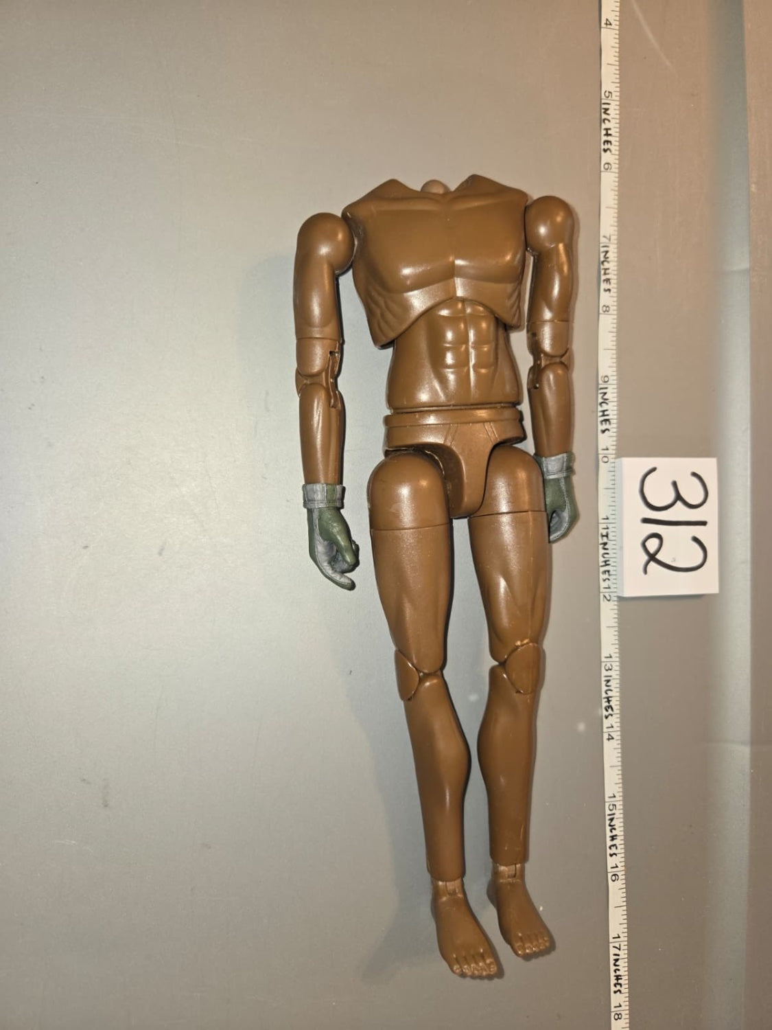 1/6 Scale Nude Male Figure Body with Green Gloved Hands - 312