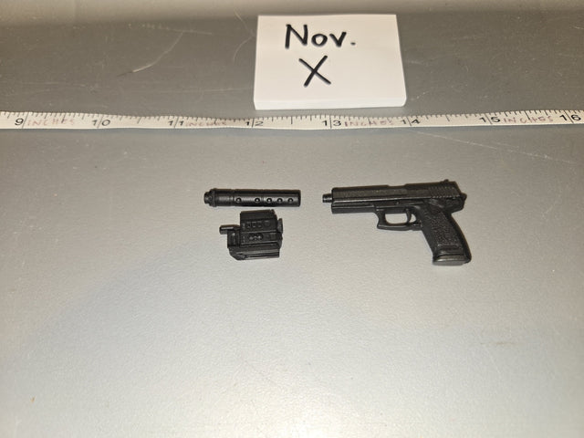 1/6 Scale Modern HK USP Pistol with Suppressor and Laser Sight Set - Nov. X