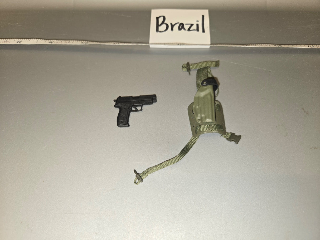 1/6 Scale Modern Era Brazilian SIG Sauer P226 Pistol with Drop Leg Holster - Brazil