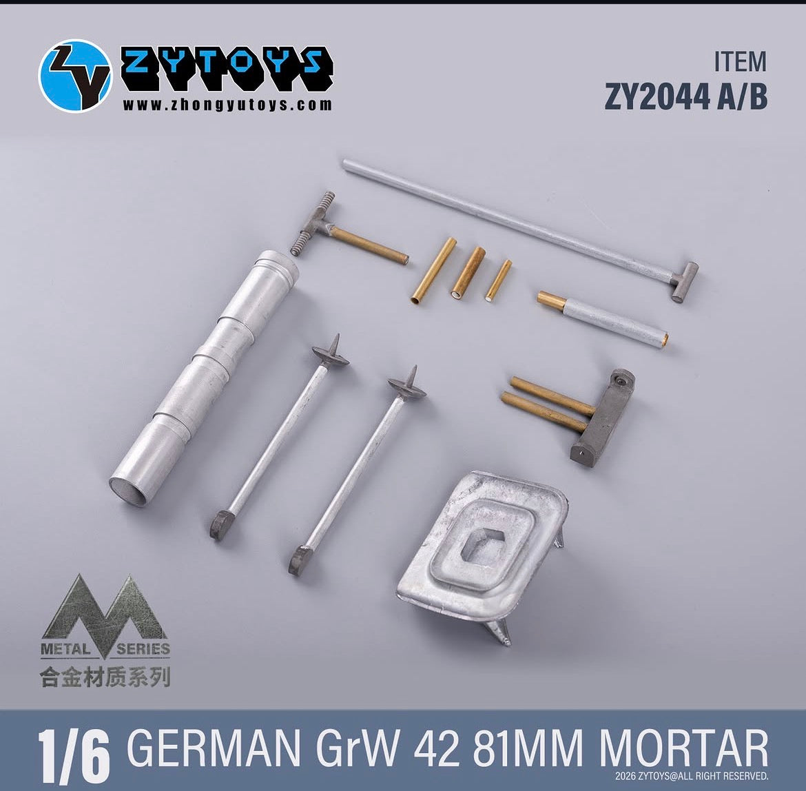 1/6 Scale WWII German Grey GrW 42 8cm Metal Mortar with Bipod and Ammunition- NIB ZY Toys Weapons Set