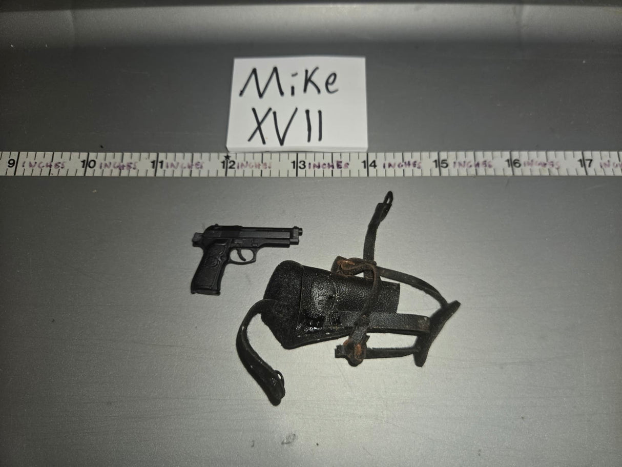 1/6 Scale Modern Era Pistol and Shoulder Holster - Rusted Metal Fittings