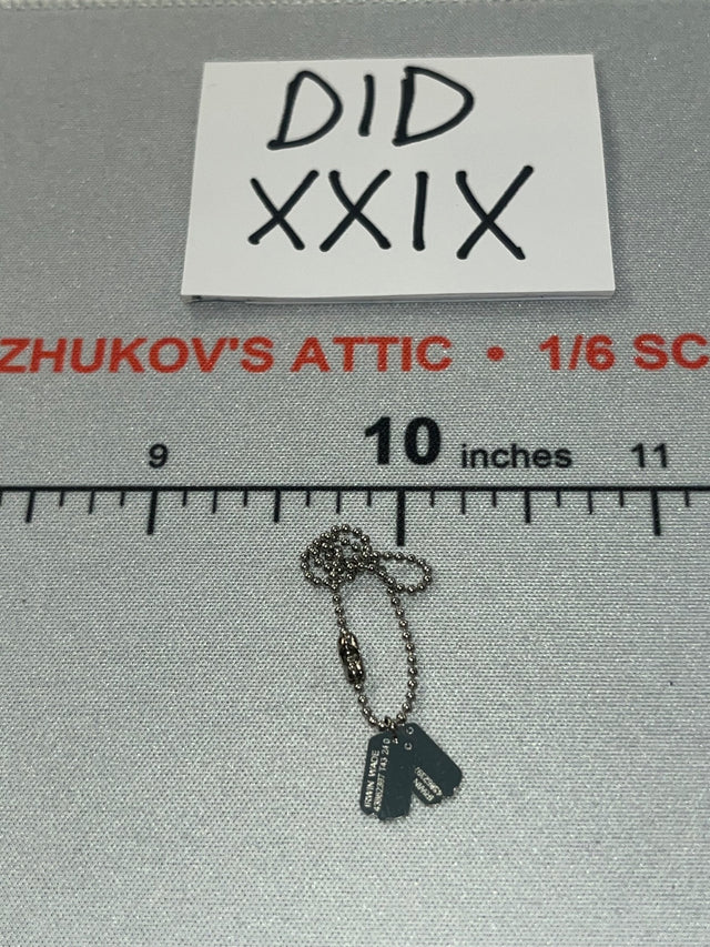 1/6 Scale WWII US Dog Tags on Chain - 1/6 WWII US 2nd Ranger Battalion Medic Wade DID A80189