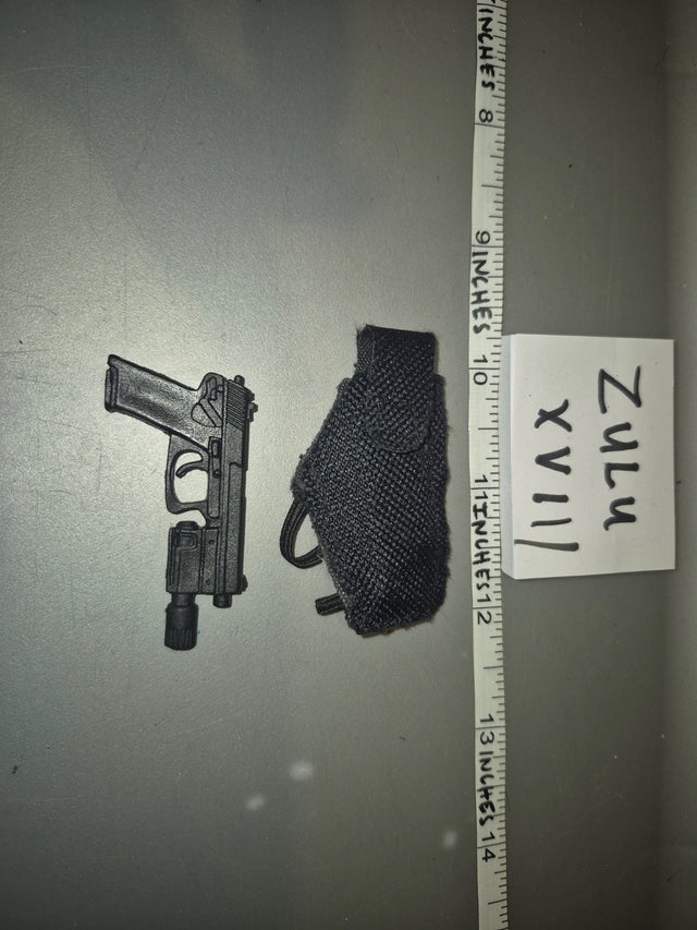 1/6 Scale Modern Era Pistol with Tactical Light and Holster - Zulu XVIII