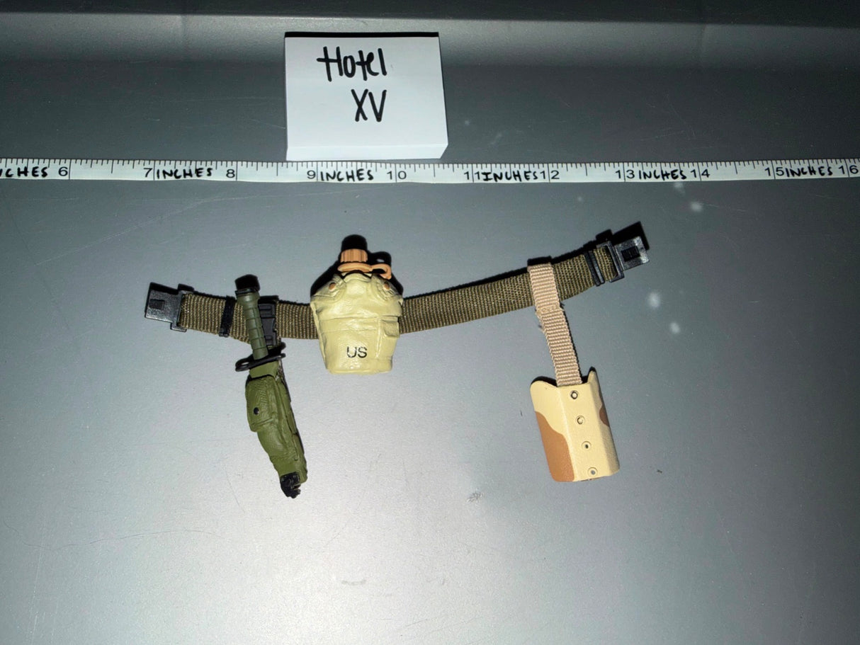 1/6 Scale Modern Era US Web Belt with Canteen, Knife, and Drop Leg Holster - Hotel XV