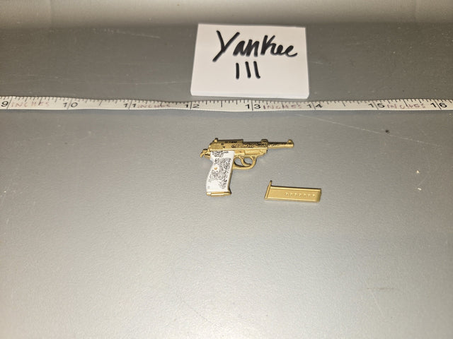 1/6 Scale Modern Gold Engraved Walther PPK Pistol with Magazine - Yankee 111
