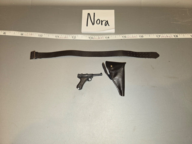 1/6 Scale WWII German Luger P08 Pistol with Belt and Holster - Nora