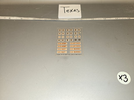 1/6 Scale Modern US Military Branch Name Tape and Rank Insignia Sheet - Texas