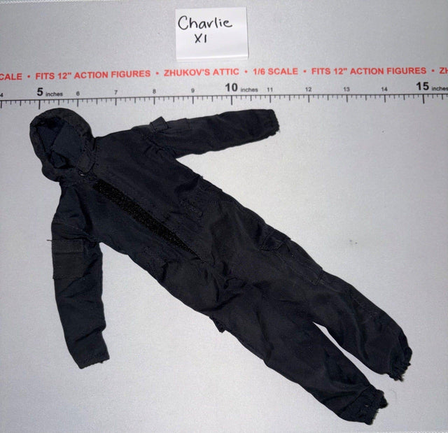1/6 Scale Modern Era Black Tactical Jumpsuit with Hood