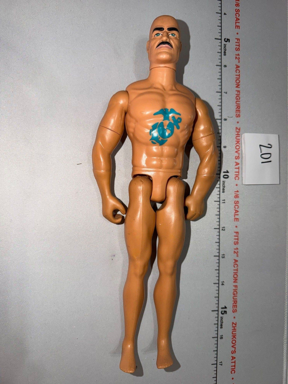 1/6 Scale Nude Male Action Figure Body with USMC Tattoo - GI Joe