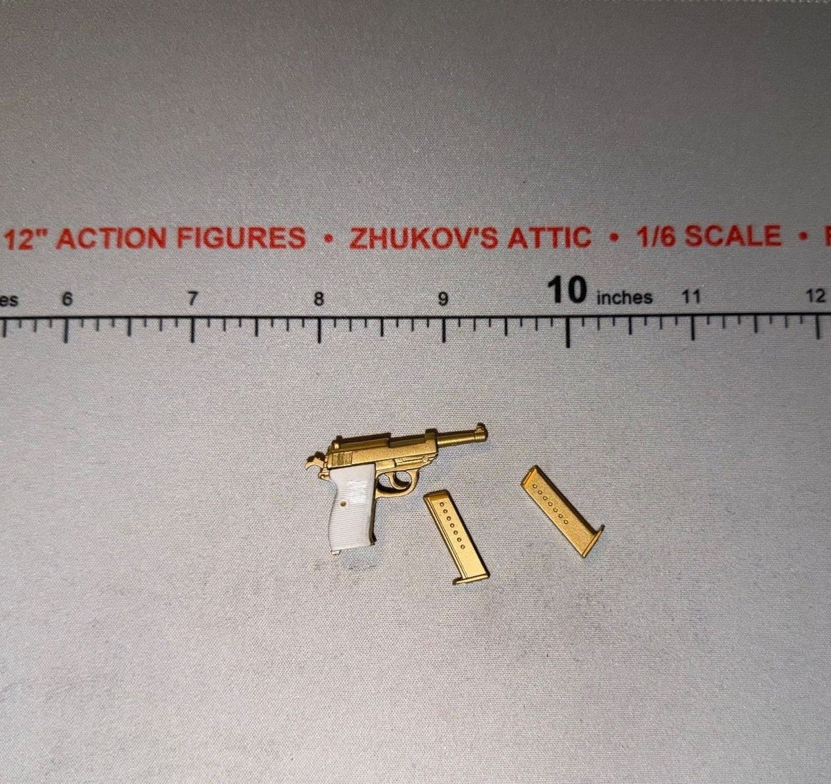 1/6 Scale WWII German Gold P38 Pistol with Magazines