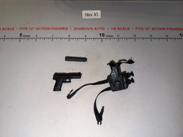 1/6 Scale Modern Era Pistol with Suppressor and Holster