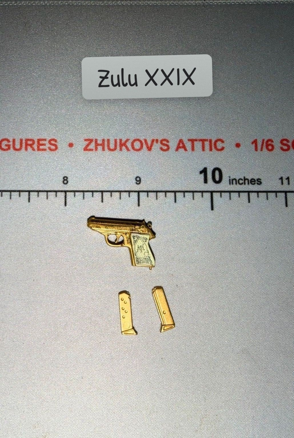 1/6 Scale WWII German Gold Engraved Semi-Automatic Pistol with Magazines