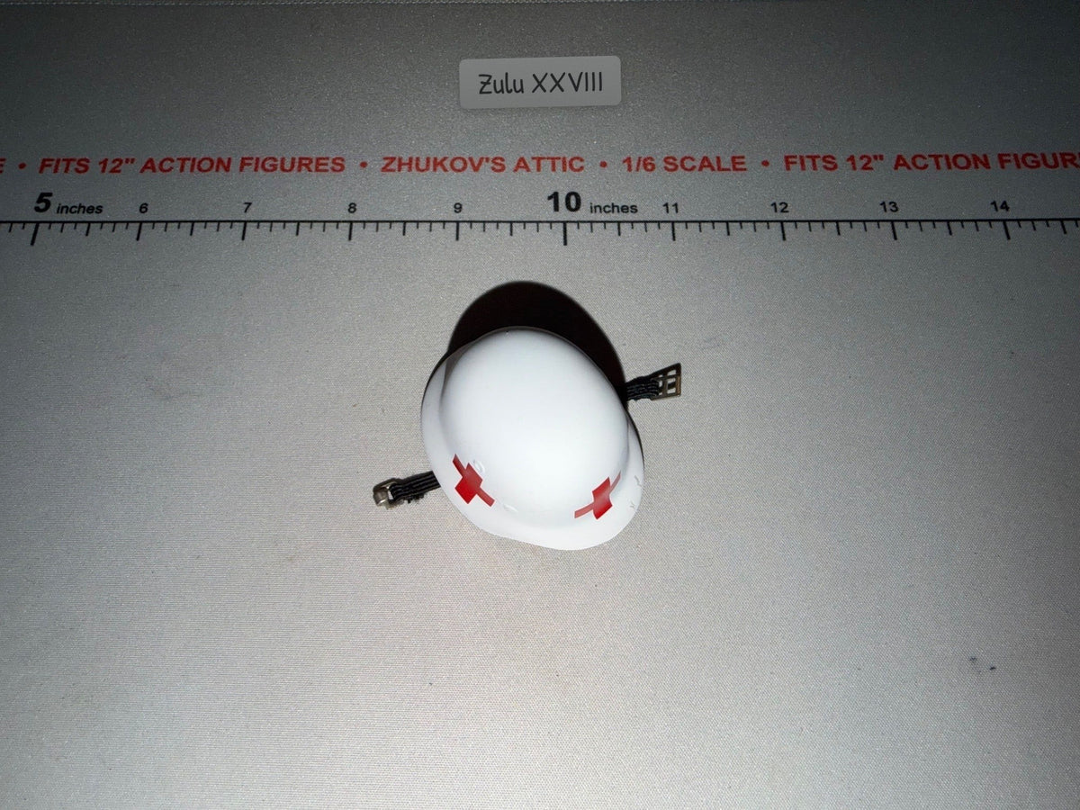 1/6 Scale WWII German Medical Helmet with Red Cross Markings and Chin Strap