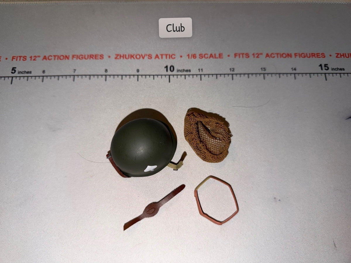 1/6 Scale WWII US M1 Paratrooper Helmet with Net and Chinstrap Set