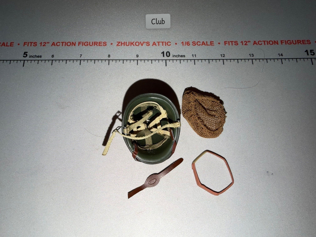 1/6 Scale WWII US M1 Paratrooper Helmet with Net and Chinstrap Set